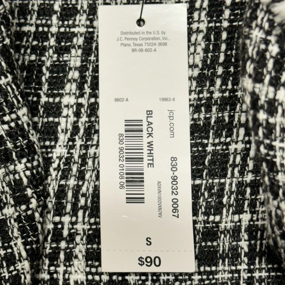 Worthington Tweed Blazer Jacket Womens Size Small NWT Ruffled Black White Career